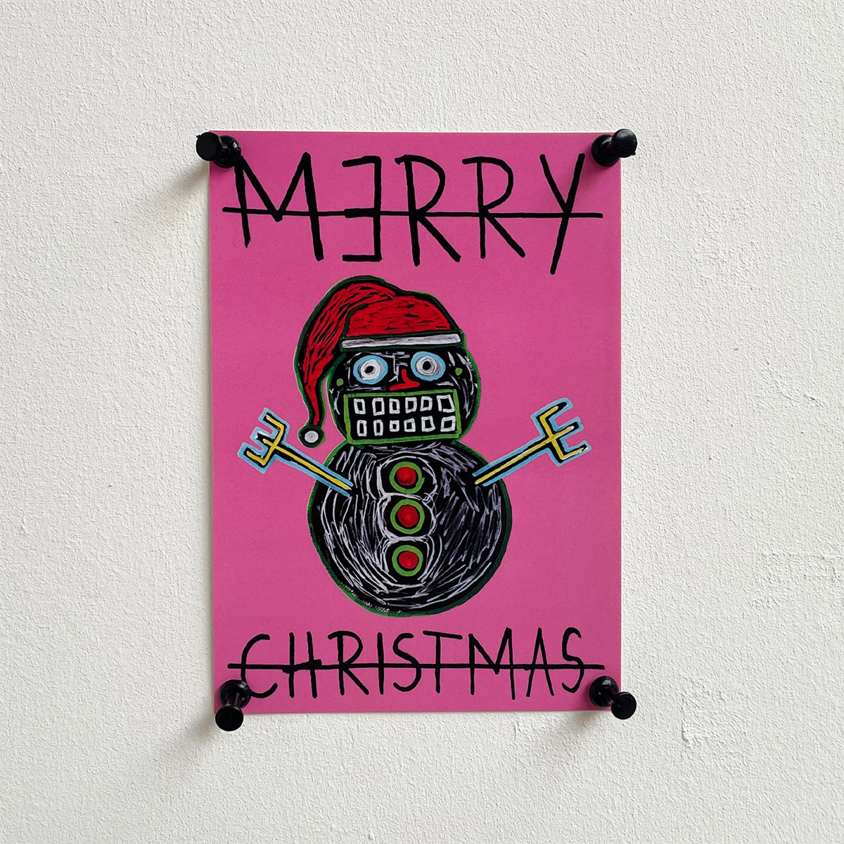 CHRISTMAS CARD - SNOWMAN - PINK